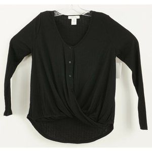 NWOT White Willow Women's Size XS Black Long Sleeve Waffle Wrap Surplice Blouse